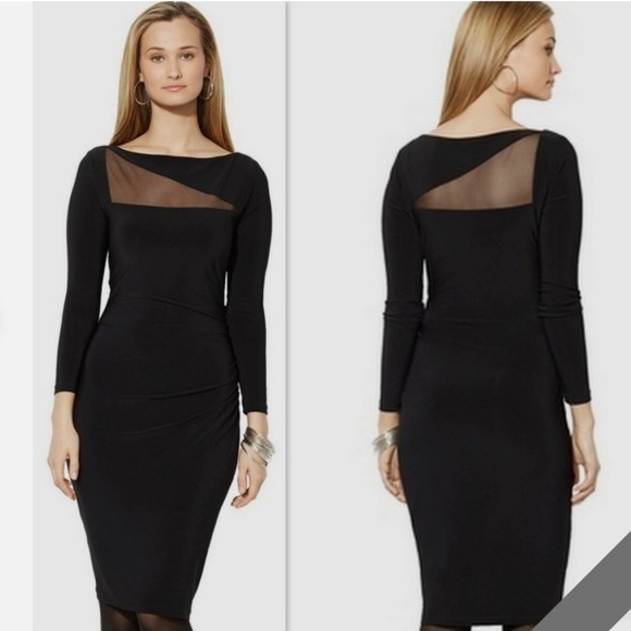 Lauren Ralph Lauren Women LongSleeve Midi Dress 10 Bodycon Party Cocktail Mesh - Picture 1 of 13